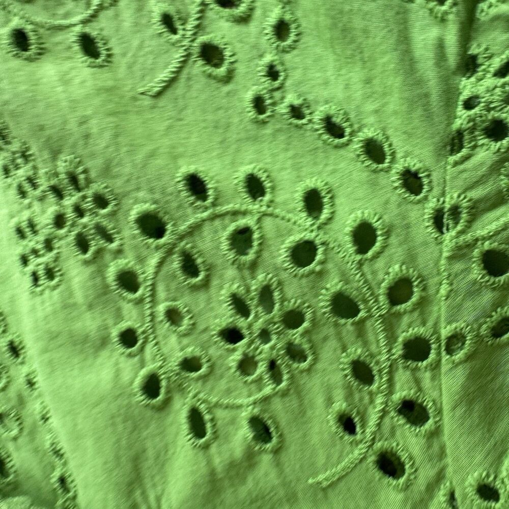 Marc New York 100% Cotton Sz XL Eyelet Boho Fairycore Romantic Blouse Lime Green - Picture 10 of 16